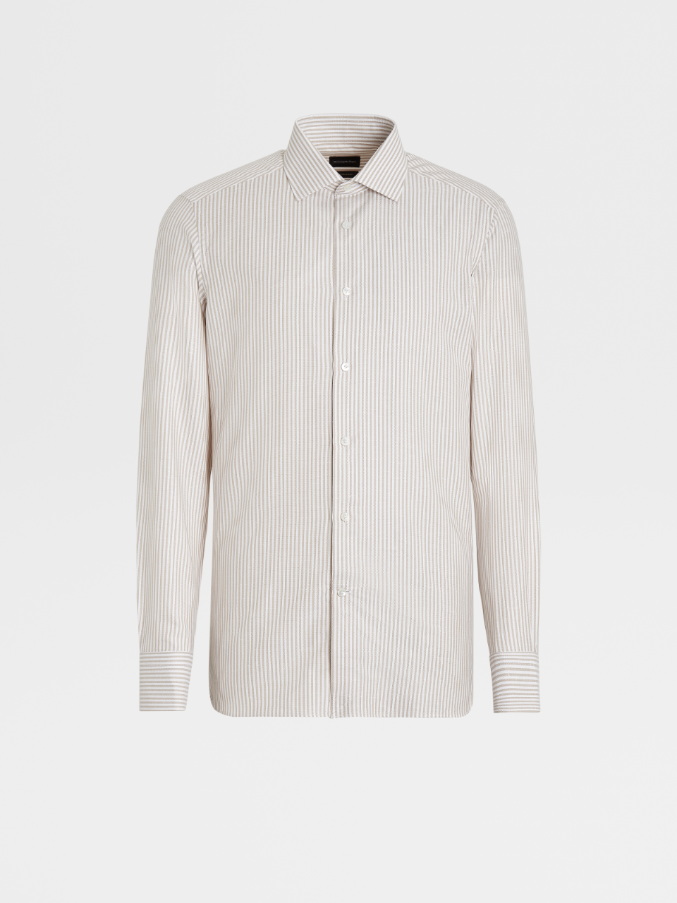 白色条纹 Crossover 棉质亚麻及桑蚕丝混纺精裁衬衫，Milano 合身版型